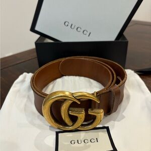 Gucci Brown Leather Belt with Gold Buckle